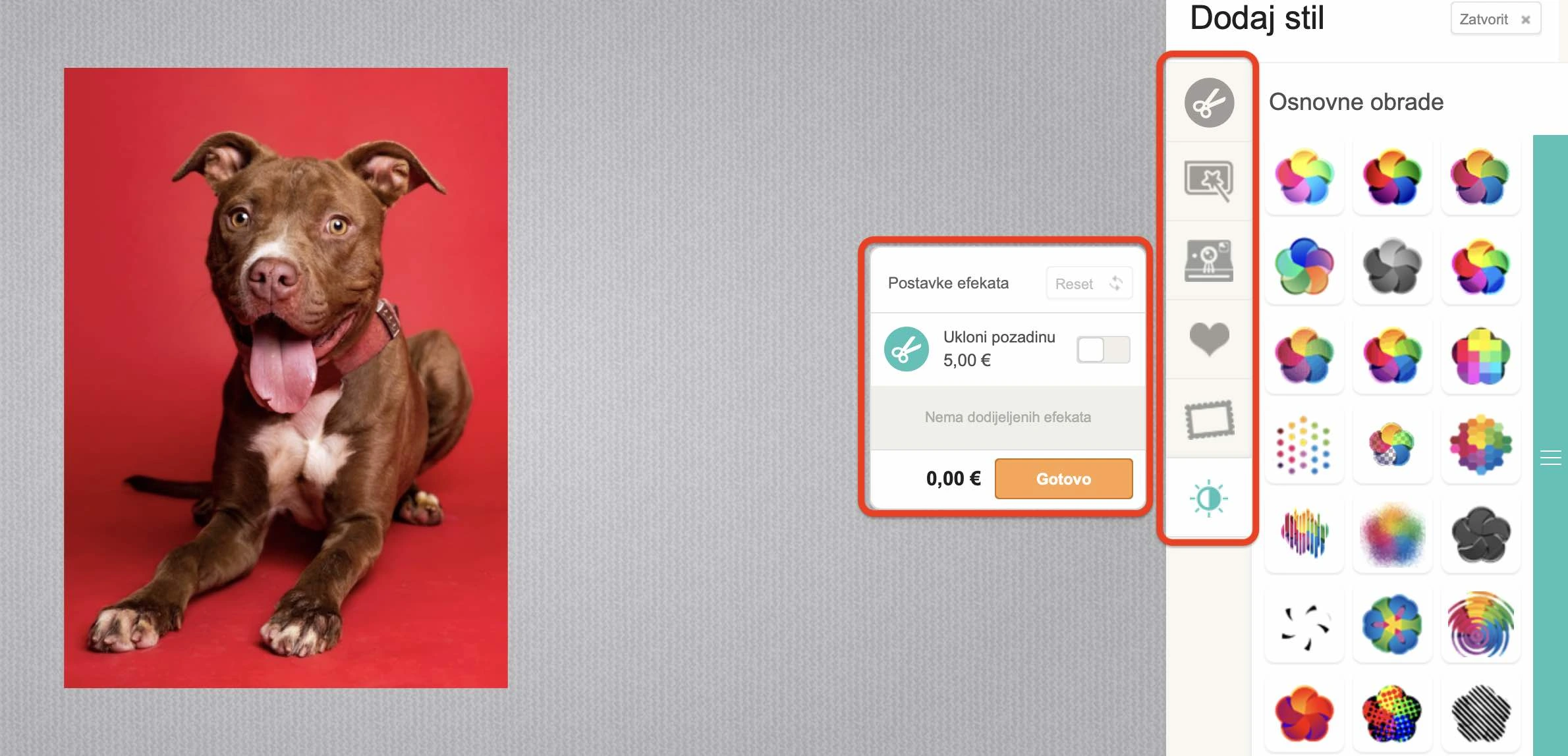 Specijalni efekti i uređivanje fotografija u Online Kreatoru